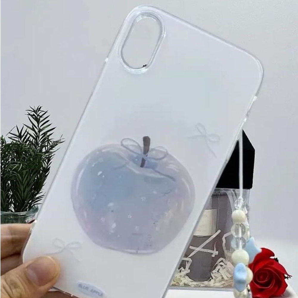 Transparent Phone Case with Pastel Blue Apple Accent